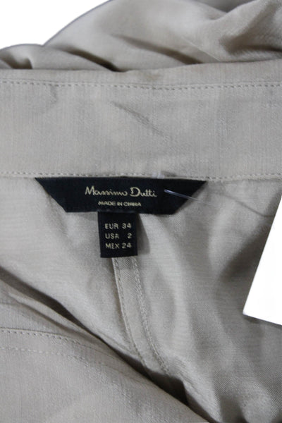 Massimo Dutti Womens Satin Short Sleeve Buttoned Collared Blouse Beige Size 2