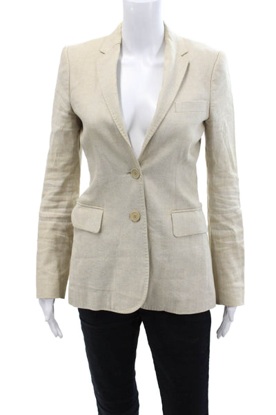 Joseph Womens Linen Notched Collar Two Buttoned Blazer Jacket Beige Size 36