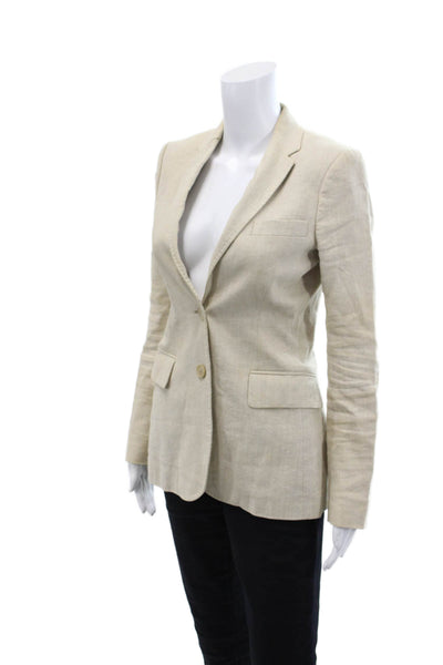 Joseph Womens Linen Notched Collar Two Buttoned Blazer Jacket Beige Size 36