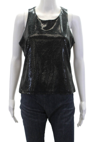 Emma Black Womens Sleeveless Round Neck Sequence Tank Top Black Size 10