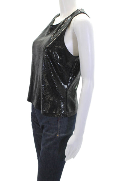 Emma Black Womens Sleeveless Round Neck Sequence Tank Top Black Size 10
