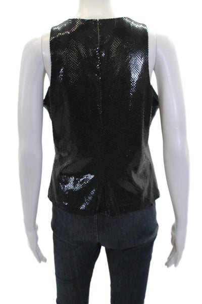 Emma Black Womens Sleeveless Round Neck Sequence Tank Top Black Size 10