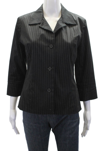 Shin Choi Womens Long Sleeve Striped Button Collar Blazer Black Size 08