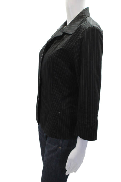 Shin Choi Womens Long Sleeve Striped Button Collar Blazer Black Size 08
