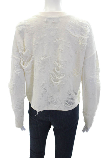 IRO Jeans Womens Textured Long Sleeve Round Neck Distressed Top White Size XS