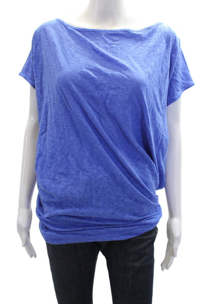 Vitamin A Womens Cotton Short Sleeve Round Neck Open Back Top Blue Size S