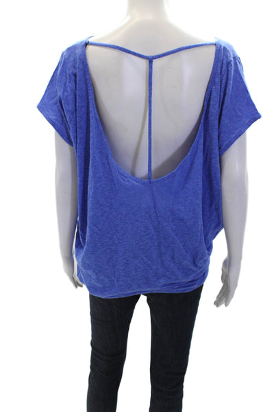 Vitamin A Womens Cotton Short Sleeve Round Neck Open Back Top Blue Size S