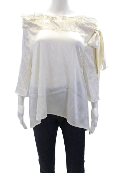 Never A Wallflower Womens Scoop Neck Long Sleeve Blouse White Size S