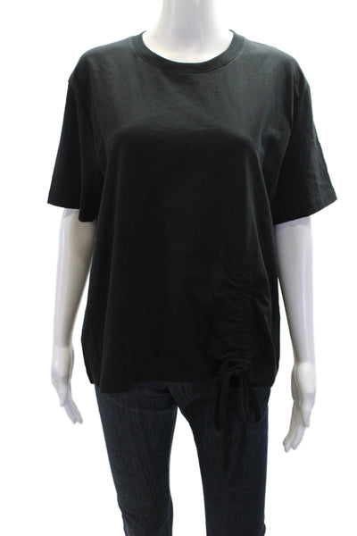 French Connection Womens Short Sleeve Crew Neck Ruched Tie Shirt Navy Size Large