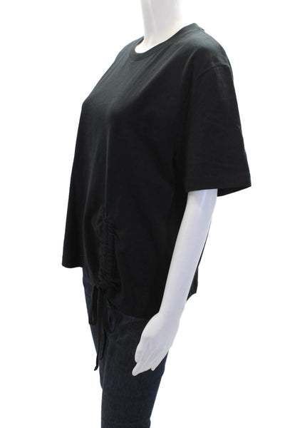 French Connection Womens Short Sleeve Crew Neck Ruched Tie Shirt Navy Size Large