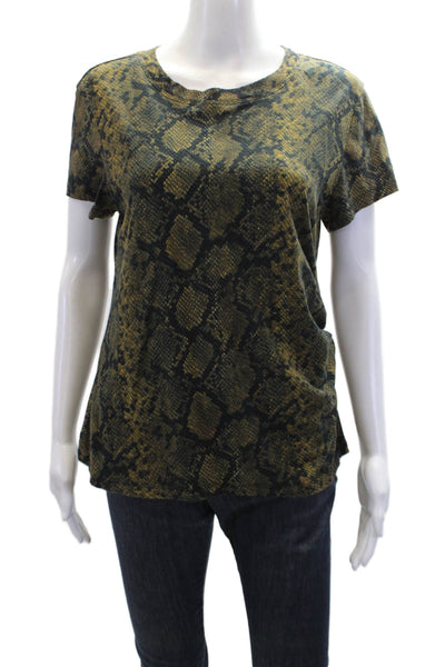 Pam & Gela Womens Short Sleeve Crew Neck Snakeskin Print Tee Shirt Brown Large