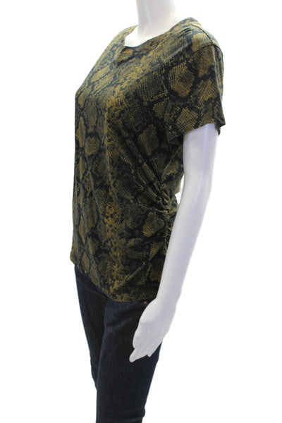 Pam & Gela Womens Short Sleeve Crew Neck Snakeskin Print Tee Shirt Brown Large