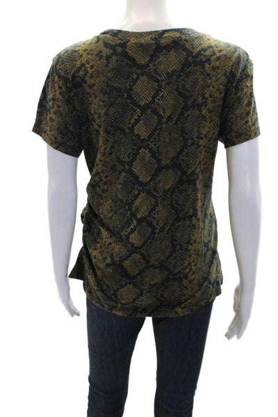 Pam & Gela Womens Short Sleeve Crew Neck Snakeskin Print Tee Shirt Brown Large
