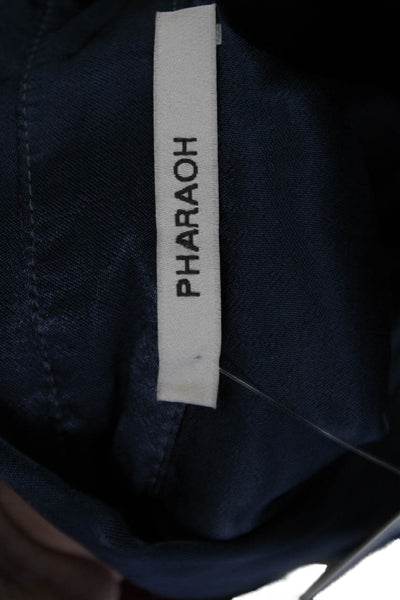 Pharaoh Womens Button Front Long Sleeve Collared Striped Satin Shirt Blue Large