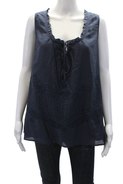 Sanctuary Womens Sleeveless Scoop Neck Embroidered Boxy Top Blue Size Medium