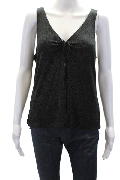 Paige Womens Sleeveless V Neck Tie Front Metallic Knit Top Black Size Medium