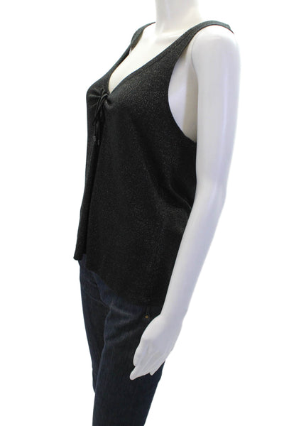 Paige Womens Sleeveless V Neck Tie Front Metallic Knit Top Black Size Medium
