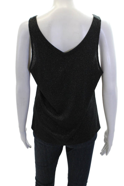 Paige Womens Sleeveless V Neck Tie Front Metallic Knit Top Black Size Medium