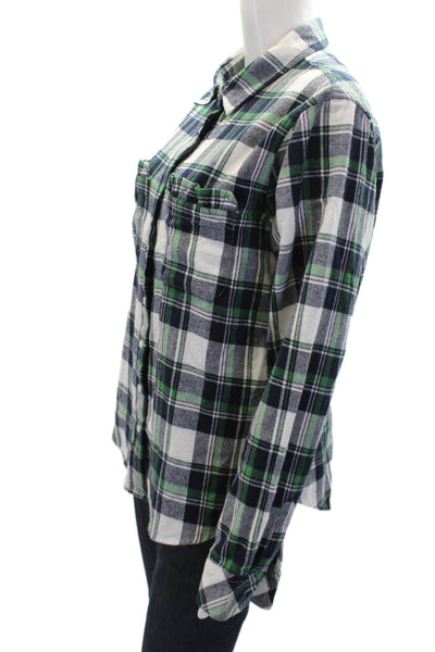 The Shirt Womens Button Front Collared Plaid Shirt White Navy Green Size Large