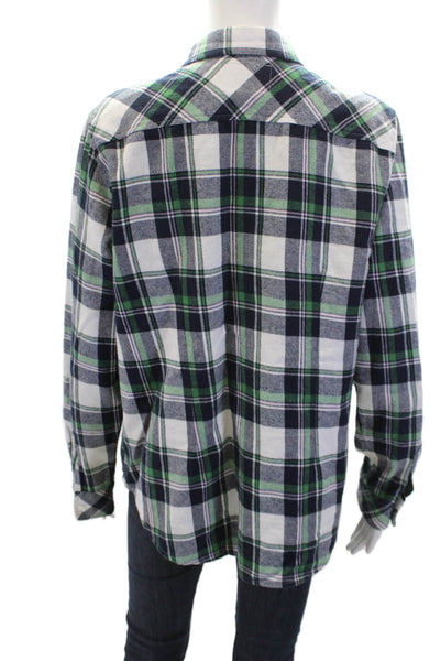 The Shirt Womens Button Front Collared Plaid Shirt White Navy Green Size Large