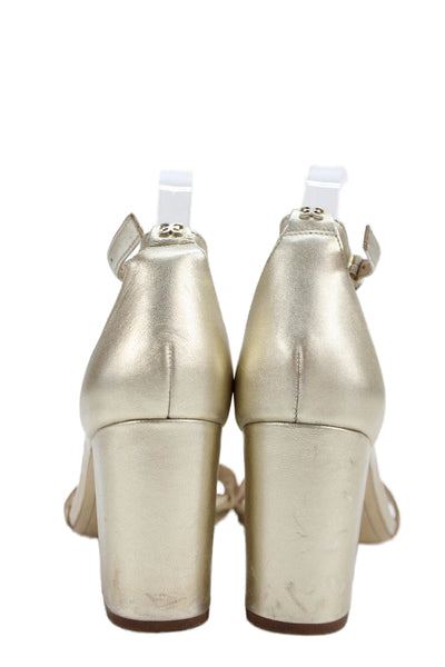Sam Edelman Womens Block Heel Metallic Ankle Strap Sandals Gold Leather Size 8.5
