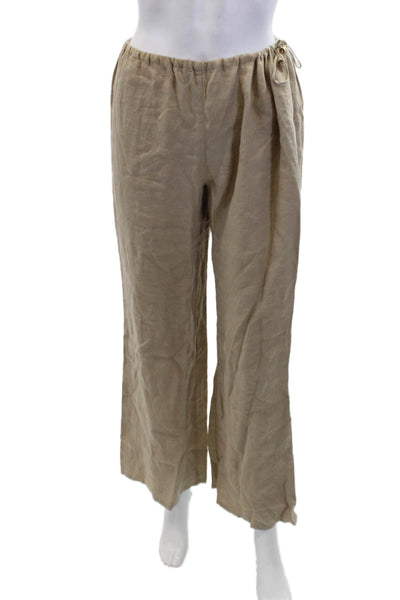 Armani Jeans Elastic Waistband High Rise Straight Linen Pants Brown Size 10