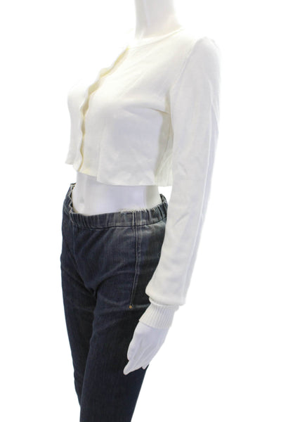 Guizio Womens Button Front Crew Neck Cardigan Sweater White Cotton Size XS/S