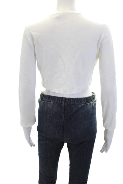 Guizio Womens Button Front Crew Neck Cardigan Sweater White Cotton Size XS/S