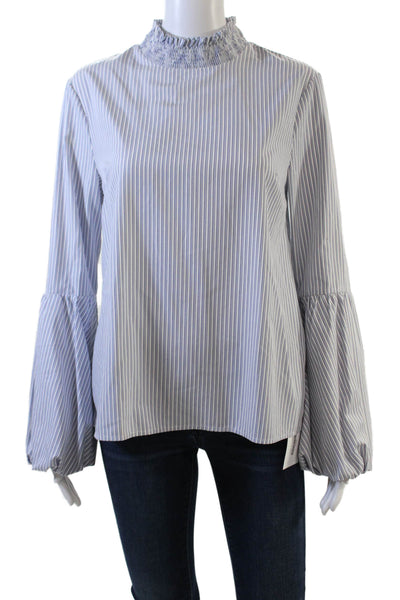 English Factory Womens Striped Long Balloon Sleeves Blouse White Blue Size Mediu