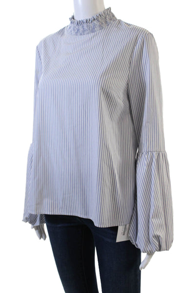 English Factory Womens Striped Long Balloon Sleeves Blouse White Blue Size Mediu