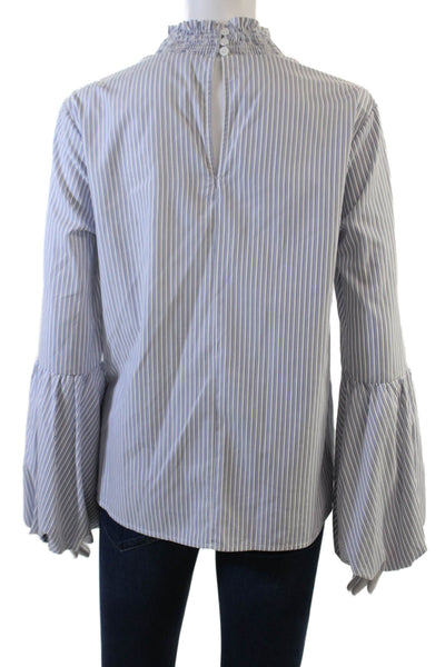 English Factory Womens Striped Long Balloon Sleeves Blouse White Blue Size Mediu