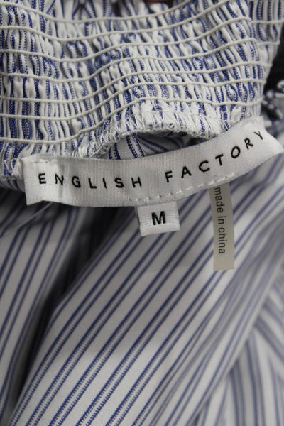 English Factory Womens Striped Long Balloon Sleeves Blouse White Blue Size Mediu