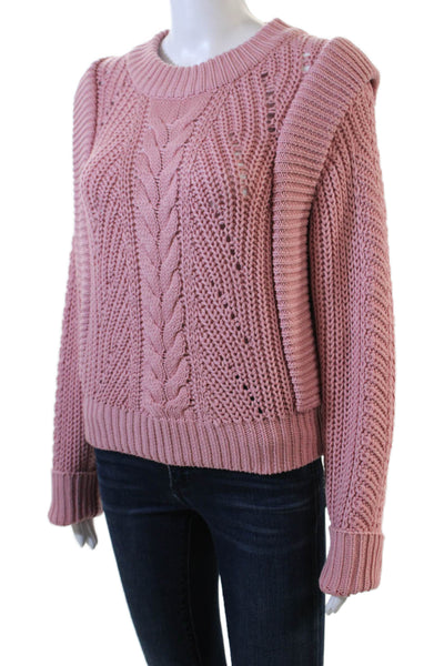 English Factory Womens Cable Knit Ruffled Sweater Pink Cotton Size Medium