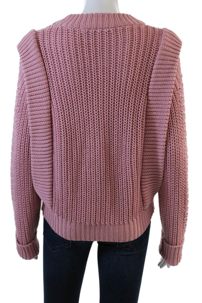 English Factory Womens Cable Knit Ruffled Sweater Pink Cotton Size Medium