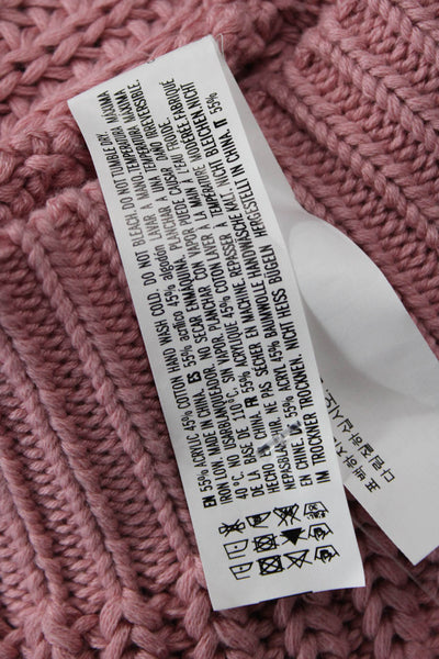 English Factory Womens Cable Knit Ruffled Sweater Pink Cotton Size Medium