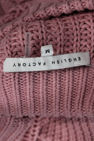 English Factory Womens Cable Knit Ruffled Sweater Pink Cotton Size Medium
