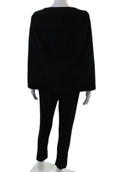Black Halo Womens V-Neck Full Front Zipped Sleeveless Back Cape Jumpsuit Black 2