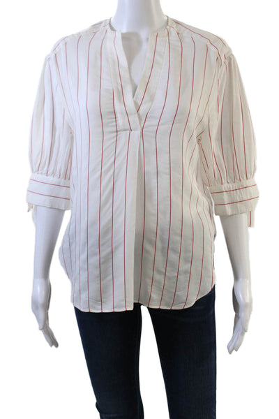 By Malene Birger Womens Striped Print Puff Short Sleeve Blouse White Size EUR 34