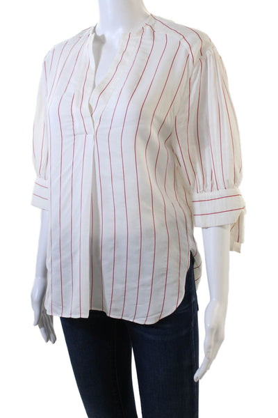 By Malene Birger Womens Striped Print Puff Short Sleeve Blouse White Size EUR 34