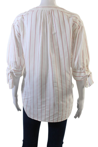 By Malene Birger Womens Striped Print Puff Short Sleeve Blouse White Size EUR 34