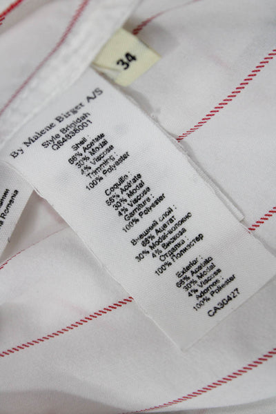 By Malene Birger Womens Striped Print Puff Short Sleeve Blouse White Size EUR 34