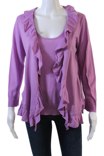 Gerard Darel Womens Cotton Hook & Loop Tank Top Cardigan Set Purple Size XS