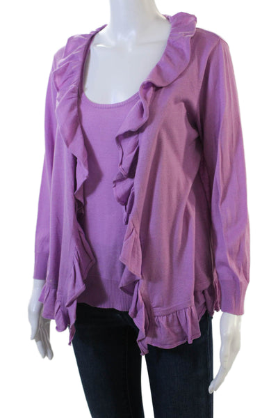 Gerard Darel Womens Cotton Hook & Loop Tank Top Cardigan Set Purple Size XS