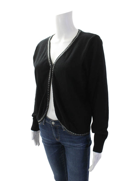Molly Bracken Womens Long Sleeve V-Neck Cardigan Knit Sweater Black Size L