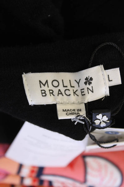 Molly Bracken Womens Long Sleeve V-Neck Cardigan Knit Sweater Black Size L