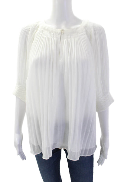 Current Air Womens Short Sleeve Layered Round Neck Blouse Top White Size L
