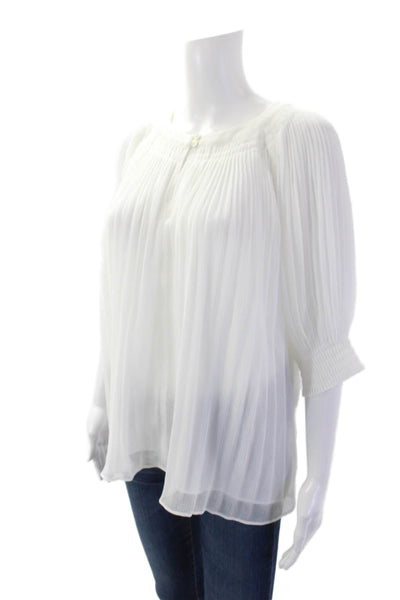 Current Air Womens Short Sleeve Layered Round Neck Blouse Top White Size L