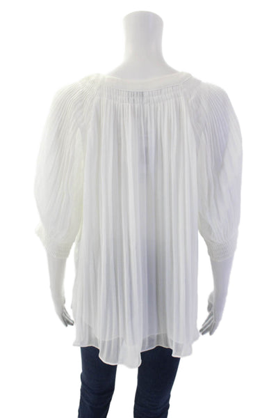 Current Air Womens Short Sleeve Layered Round Neck Blouse Top White Size L