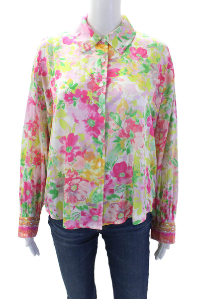 Current Air Womens Floral Print Collared Button-Down Shirt Pink Size S
