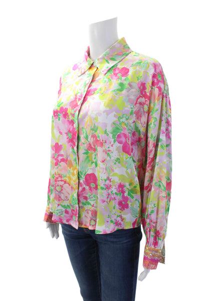 Current Air Womens Floral Print Collared Button-Down Shirt Pink Size S